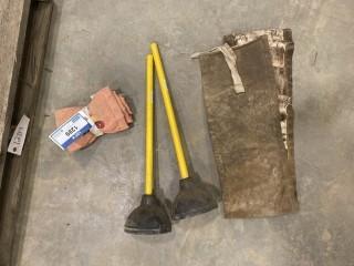 (2) Welding Screens, (2) Fire Blankets, (2) Toilet Plungers (W-5,4,2)