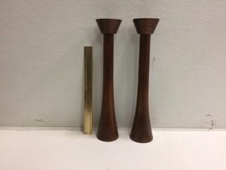Set of (2) Wooden Candle Holders.