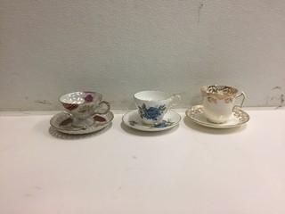 Lot of (3) Bone China Tea Cups with Saucers.
