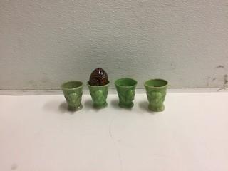 Set of (4) Egg Cups with (1) Painted Egg.