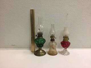 Lot of (3) Assorted Oil Lamps.