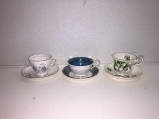 Lot of (3) Bone China Tea Cups with Saucers.