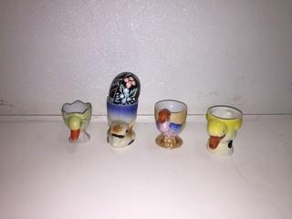 Set of (4) Egg Cups with (1) Painted Egg.