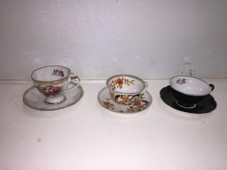 Lot of (3) Bone China Tea Cups with Saucers.