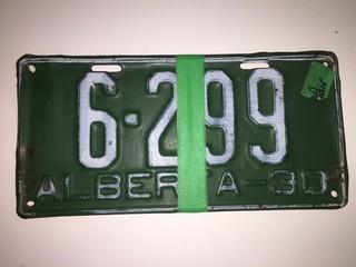 Lot of (2) 1930 Alberta License Plates.