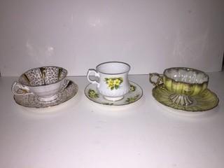 Lot of (3) Bone China Tea Cups with Saucers.