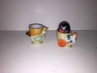 Lot of (2) Egg Cups with (1) Painted Egg.