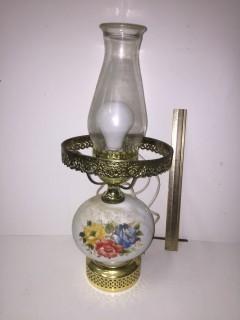 Floral Glass & Brass Lamp.