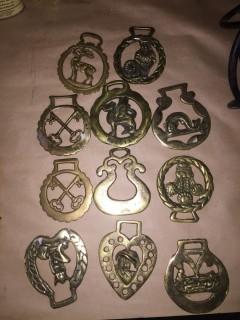 Set of (11) Assorted Brass Horse Harness Medallions.