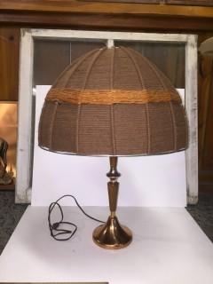 Copper & Wood Table Lamp with Yarn Lampshade.