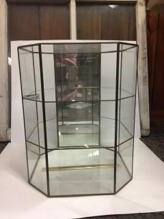 Glass & Brass Tabletop Curio Cabinet, Crack in One Pane.