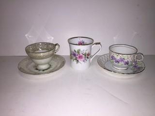 Lot of (3) Bone China Tea Cups with (2) Saucers.