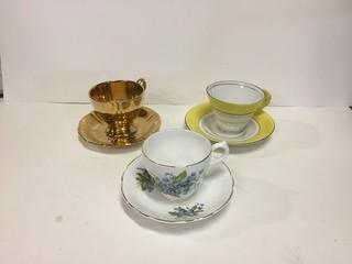 Lot of (3) Bone China Tea Cups & Saucers.