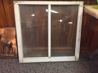 Antique Wood Frame Window, Approximately 33" x 32".