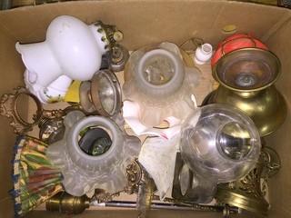 Box of Assorted Lamp Shades & Pieces.