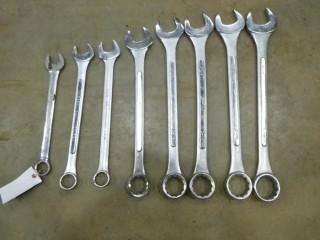 8 Piece SAE Combination Wrench Set, (1) 2 1/2", (1) 2 3/8", (1) 2 1/4", (1) 2 1/8", (1)1 7/8", (1) 1 7/16", (1) 1 1/2", (1) 1 1/4" (E-2,4,3)
