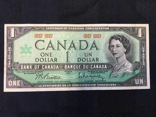 1967 Centennial One Dollar Bill, 1867 - 1967 Serial, Beattie - Rasminsky