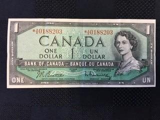 1954 One Dollar Bill, Serial Prefix *AA (Replacement Note), Beattie - Rasminsky