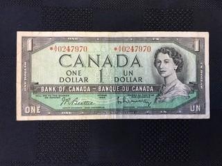 1954 One Dollar Bill, Serial Prefix *AY (Replacement Note), Beattie - Rasminsky