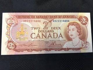 1974 Two Dollar Bill, Serial Prefix ABZ, Lawson - Bouey