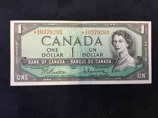1954 One Dollar Bill, Serial Prefix *SO (Replacement Note), Beattie - Rasminsky