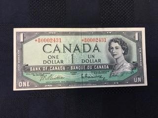 1954 One Dollar Bill, Serial Prefix *BM (Replacement Note), Beattie - Rasminsky