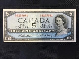 1954 Five Dollar Bill, Serial Prefix US, Beattie - Rasminsky