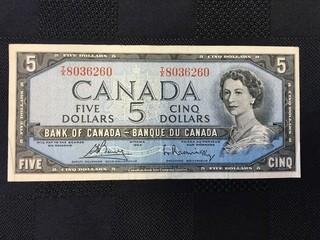 1954 Five Dollar Bill, Serial Prefix TX, Beattie - Rasminsky