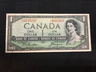 1954 One Dollar Bill, Devils Face Serial Prefix RA, Beattie - Coyne.