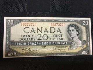 1954 Twenty Dollar Bill, Devils Face Serial Prefix CE, Beattie - Coyne.