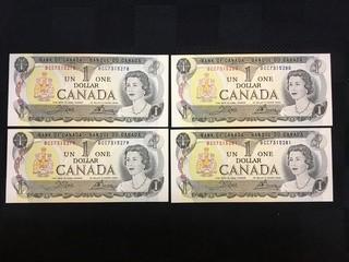 (4) Consecutive 1973 One Dollar Bills, Serial Prefix BCC, Crow - Bouey.