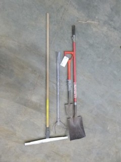 (1) Square Nose Shovel, (1) Small Digging Tool (weed Puller), (1) Remote Grabbing Device, Bristle Brush  (Elec Room)