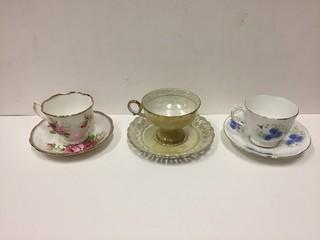 Lot of (3) Bone China Tea Cups & Saucers.