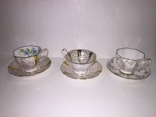 Lot of (3) Bone China Teacups & Saucers.