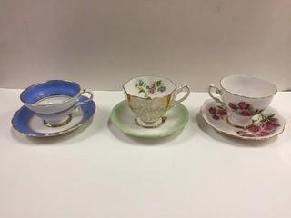 Lot of (3) Bone China Teacups & Saucers.