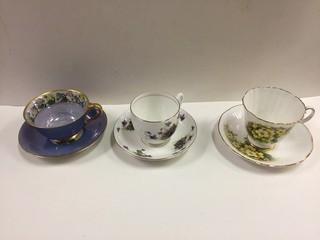 Lot of (3) Bone China Teacups & Saucers.