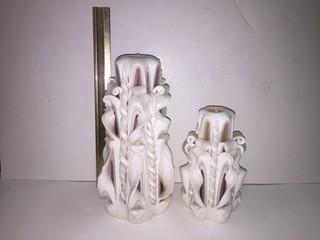 Set of (2) Ribbon Candles.