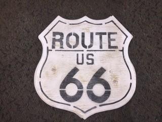 Wooden Route 66 Sign, Approximately 23 1/2" x 22".