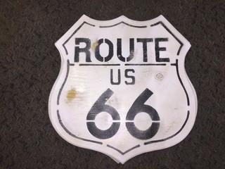 Wooden Route 66 Sign, Approximately 23 1/2" x 22".