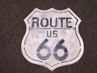 Wooden Route 66 Sign, Approximately 23 1/2" x 22".