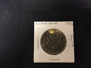 1982 Canadian Nickel Dollar Coin.