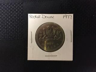 1977 Canadian Nickel Dollar Coin.