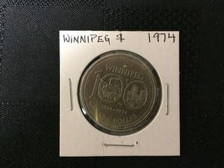 1974 Winnipeg Canadian Nickel Dollar Coin.