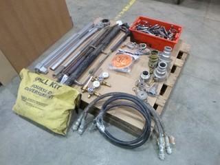 Pallet of Misc. Shop Accessories, (2) SAE/00R/2-8 Hydraulic Hose to fit Rough Terrain Forklift (approx. 3'), (1) SAE100R 2AT 3/4" Hydraulic Hose - Female Fittings, Quantity of Cam Locks, (2) Uniweld Compressed Gas Regulators, Truck-Lite Lamp Kit Part 910024, Giant Pressure Wand, model 21290C, Quantity of Fuel Grounding Wire Assembly, Spill Kit, (2) Panic Exit Devices, (3) Snipes  (E-3,4,2)