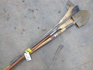 (1) Spade, Scraper, Corn Broom, & Rake