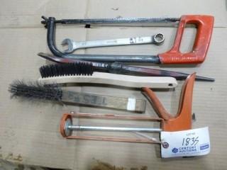 (1) Caulking Gun, Hacksaw, 3/4" Wrench, Pry Bar, & (2) Wire Brushes