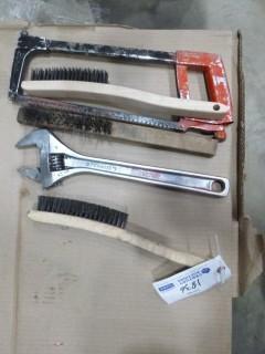 (3) Wire Brushes, (1) Hacksaw, & (1) 15" Crescent Wrench