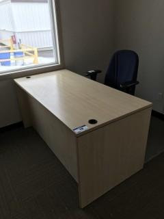 Double Pedestal Desk, 2 Task Chairs, and 4-drawer Lateral Filing Cabinet.