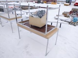 (2) Tables, 5'L x2'6" W x 2'8" H, c/w quantity of metal hooks