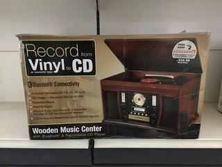 Wooden Music Center with Bluetooth & Recordable CD Player